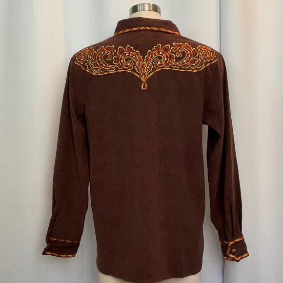 NWT Bob Mackie Wearable Art Embroidered Brown Long Sleeve Shirt Women Size L - Picture 2 of 10